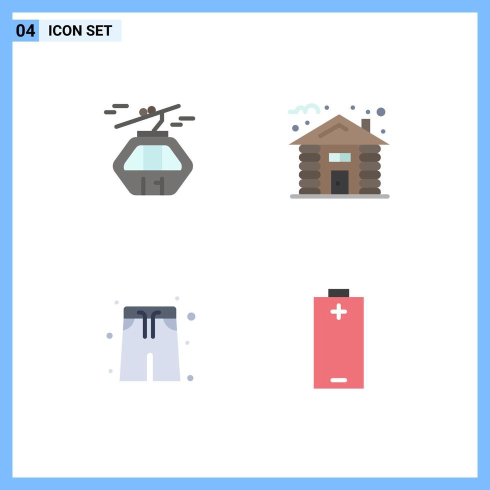 Group of 4 Flat Icons Signs and Symbols for alpine swim suit gondola house park Editable Vector Design Elements