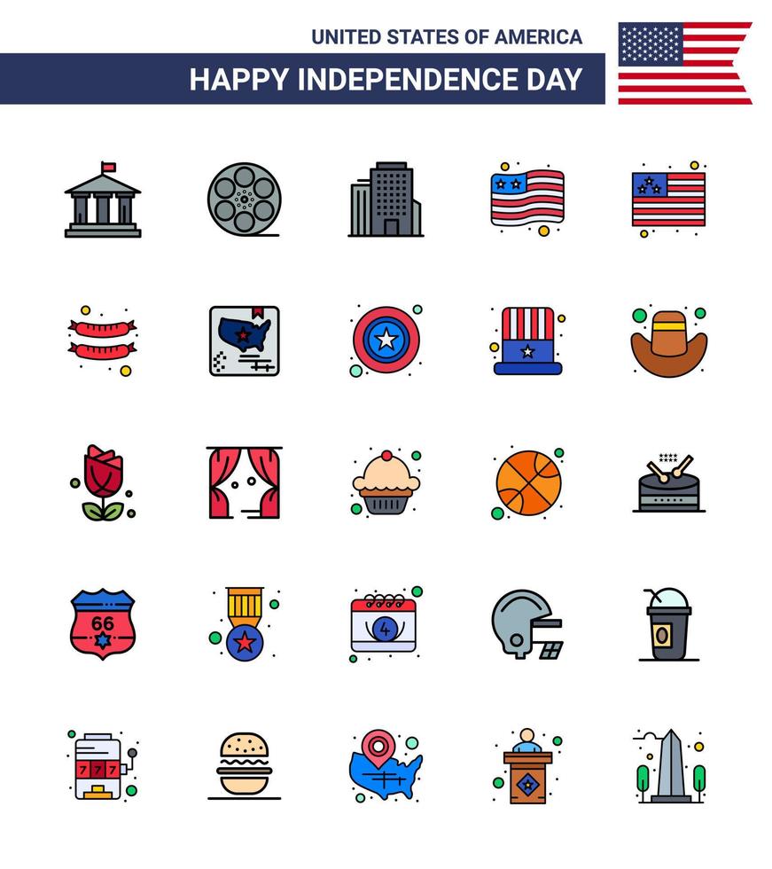 25 Creative USA Icons Modern Independence Signs and 4th July Symbols of american frankfurter building food flag Editable USA Day Vector Design Elements