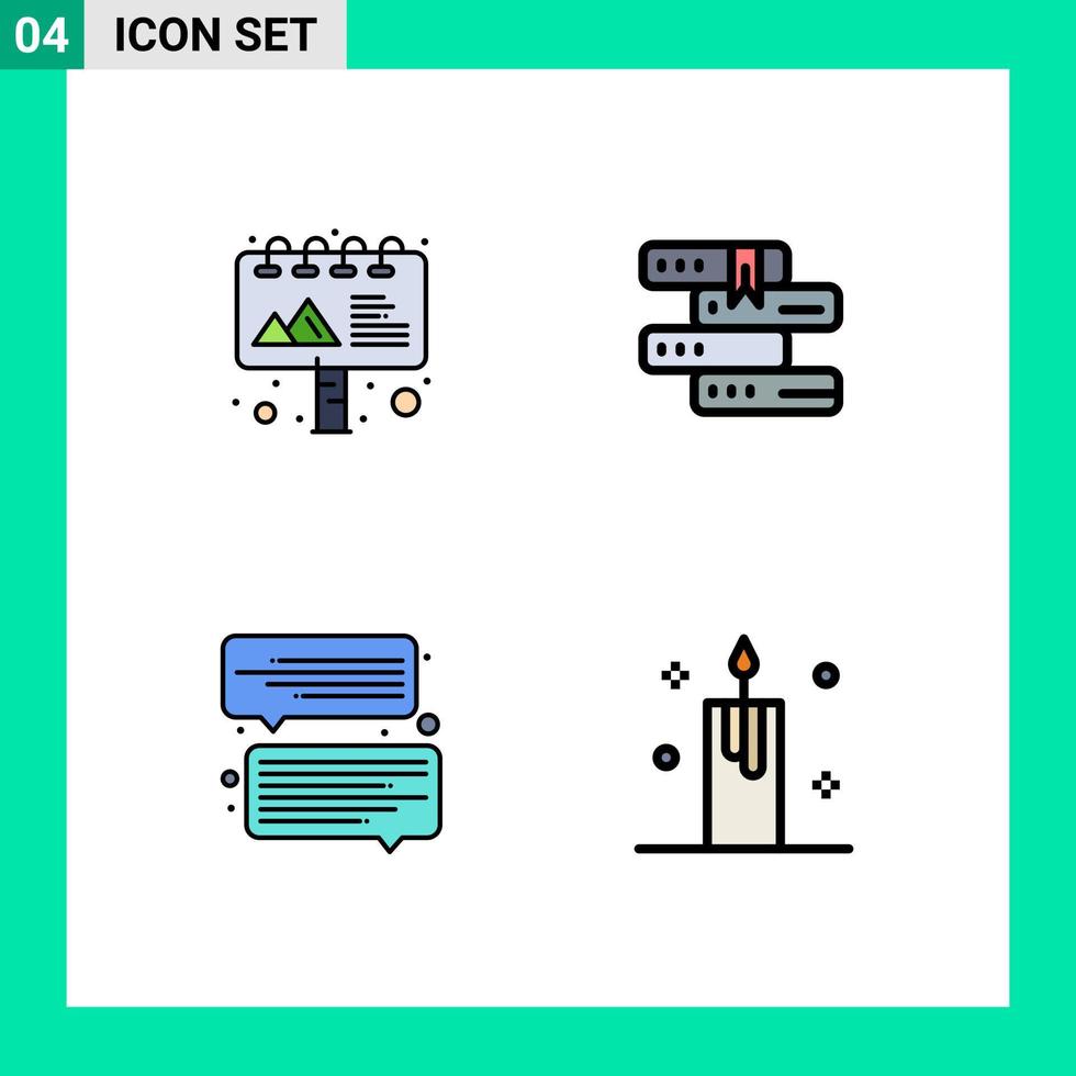 Pack of 4 Modern Filledline Flat Colors Signs and Symbols for Web Print Media such as ad message books study christmas Editable Vector Design Elements