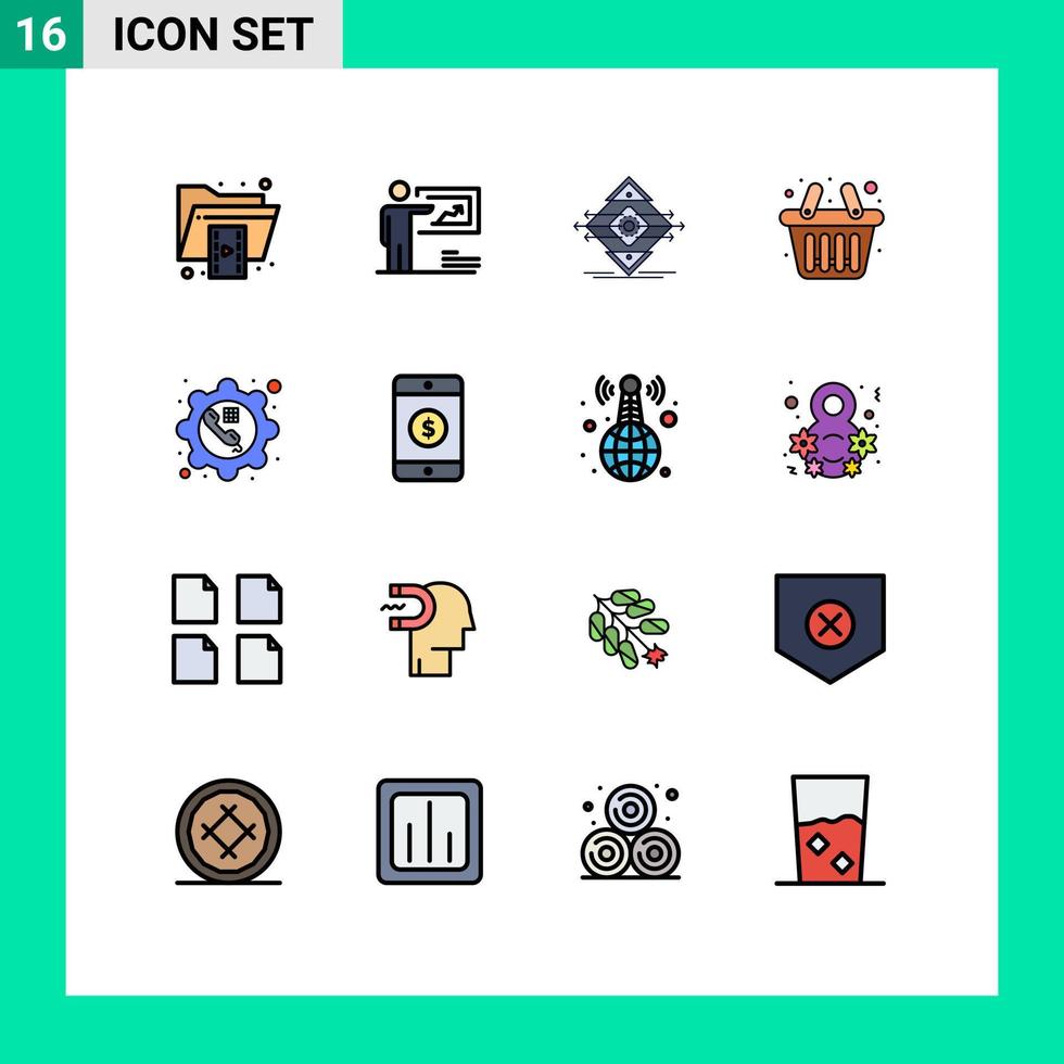 conjunto de 16 iconos modernos de la interfaz de usuario signos de símbolos para la cesta de la compra elementos de diseño de vectores creativos editables en carretera de seguridad empresarial