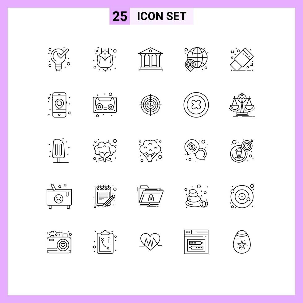 Set of 25 Modern UI Icons Symbols Signs for eraser world deposit money finance Editable Vector Design Elements