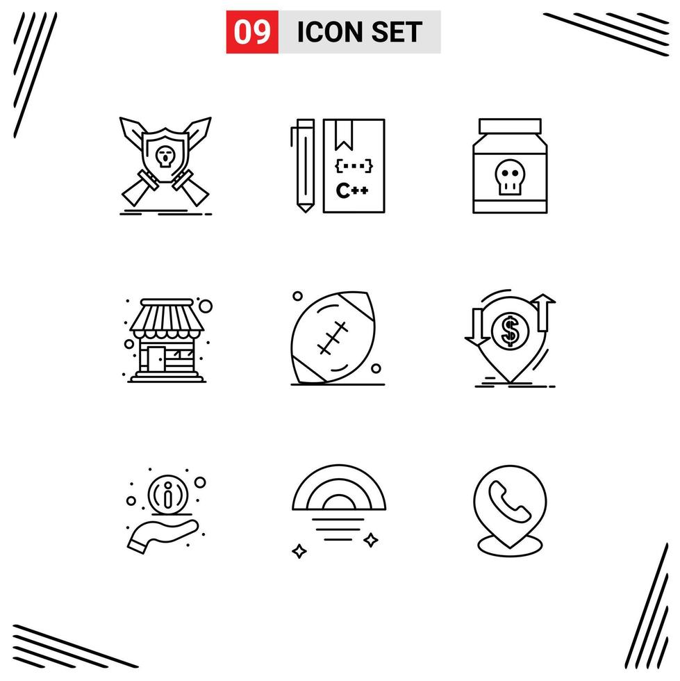 User Interface Pack of 9 Basic Outlines of store building develop toxic poison Editable Vector Design Elements