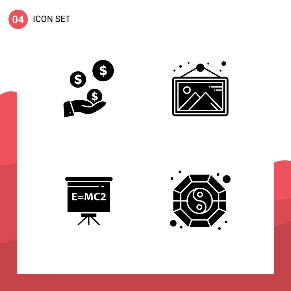 Solid Glyph Pack of 4 Universal Symbols of fintech industry teacher industry photo education Editable Vector Design Elements