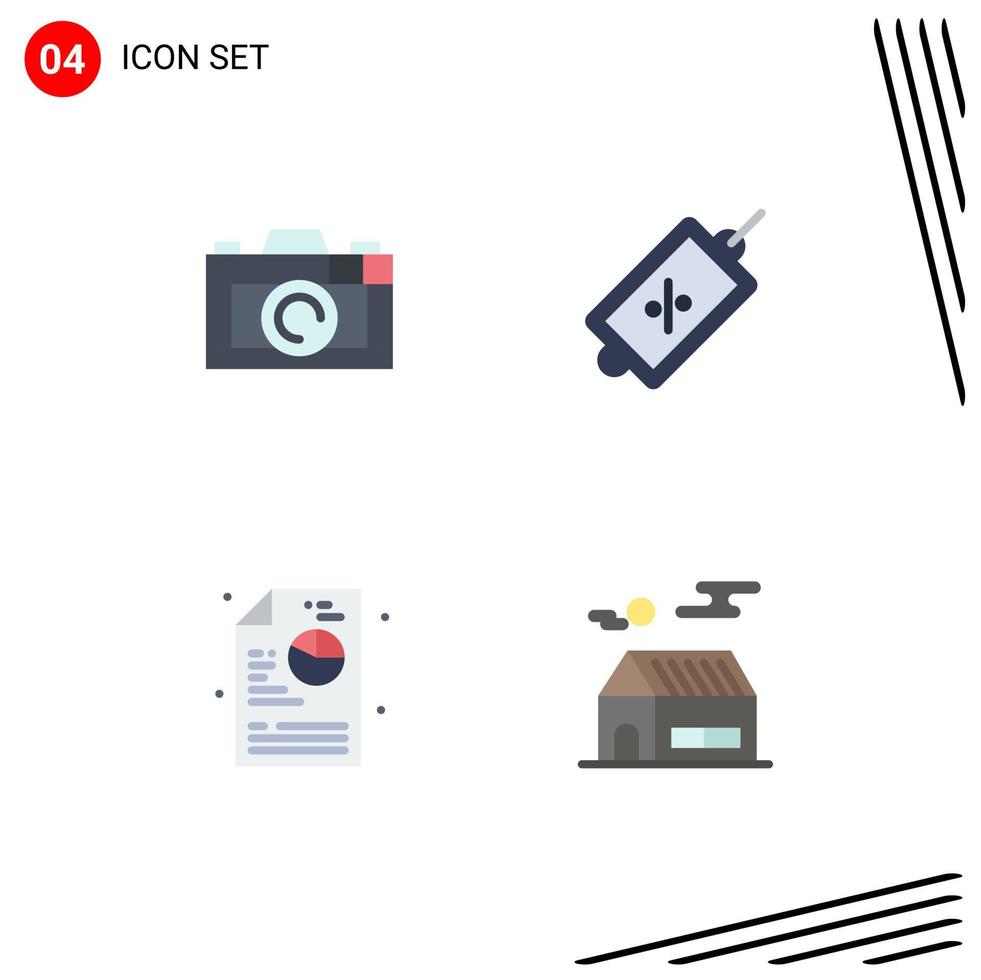 4 Thematic Vector Flat Icons and Editable Symbols of camera diagram ecommerce tag house Editable Vector Design Elements