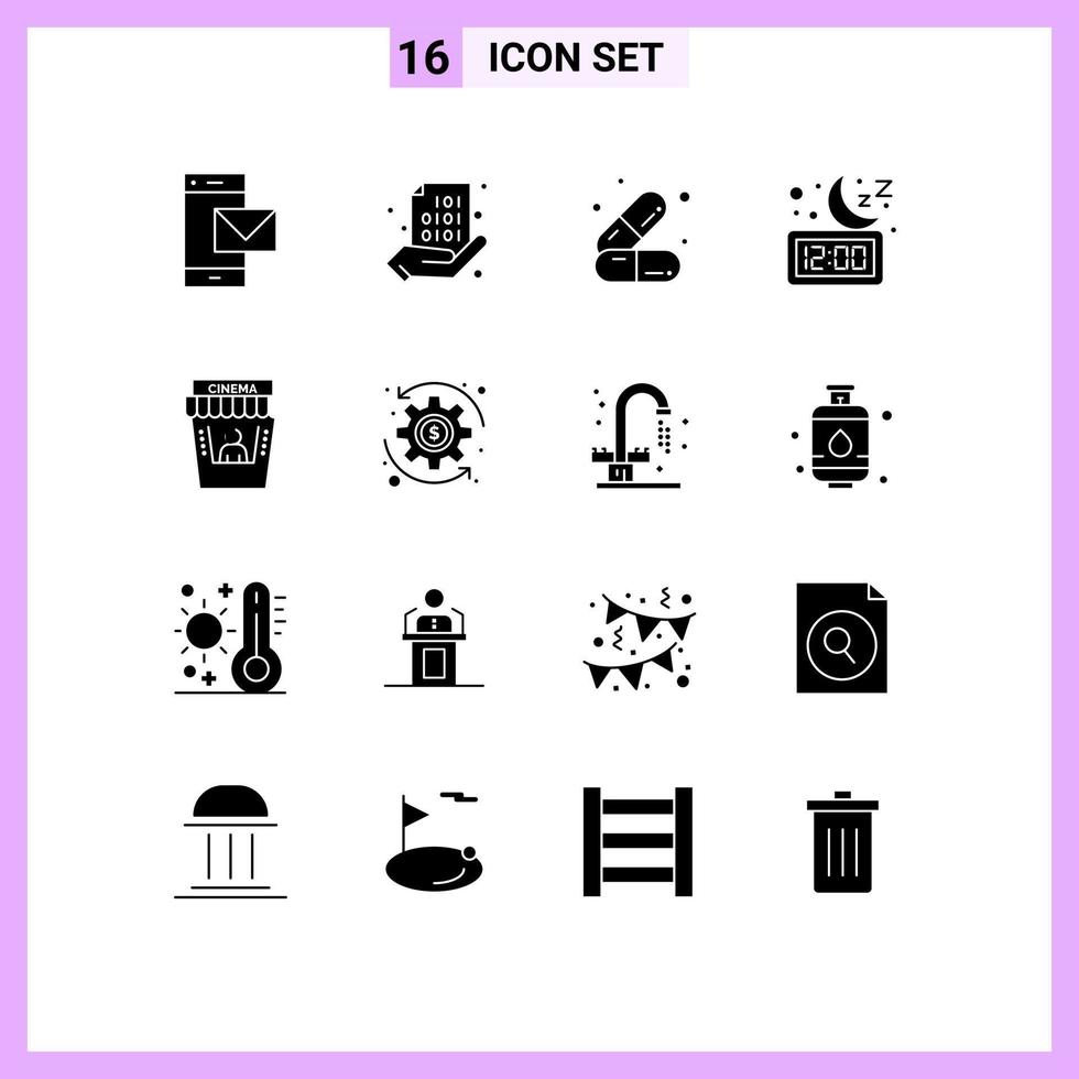 16 Universal Solid Glyph Signs Symbols of sleep moon hand clock health Editable Vector Design Elements