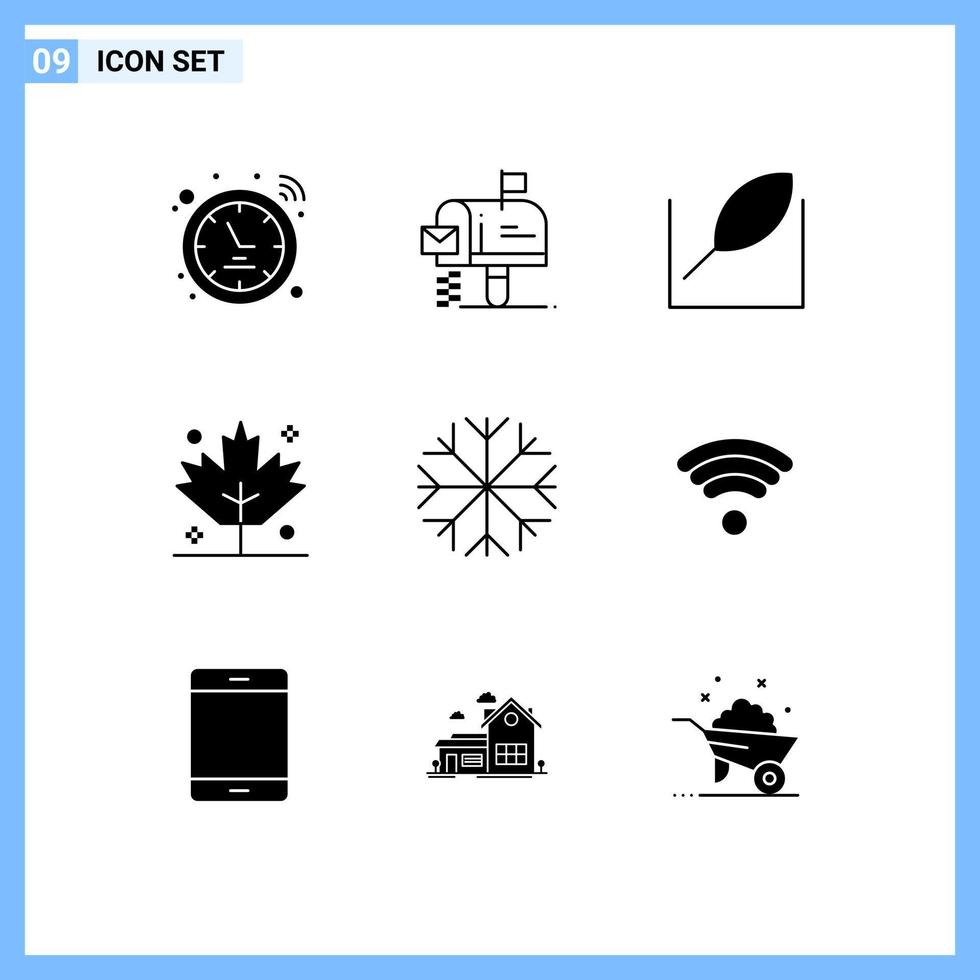 Set of 9 Modern UI Icons Symbols Signs for technology snowflake leaf nature thanksgiving Editable Vector Design Elements