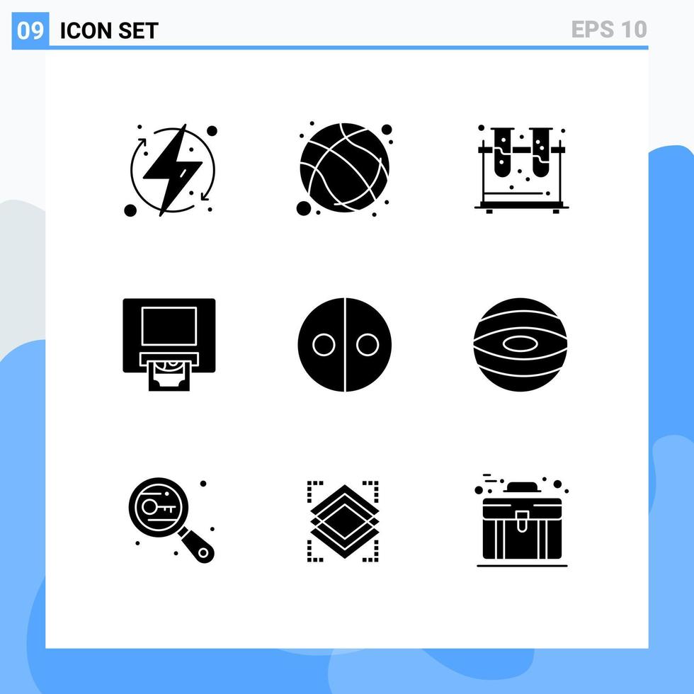 Pictogram Set of 9 Simple Solid Glyphs of equality cash sport atm flask Editable Vector Design Elements