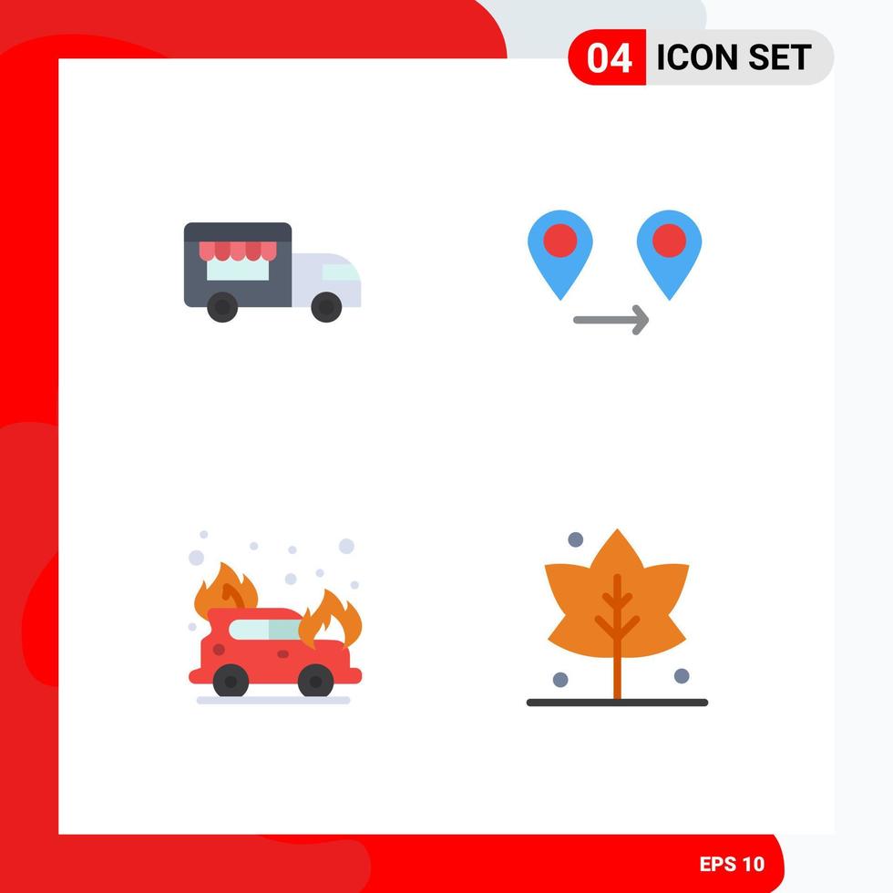 4 Universal Flat Icon Signs Symbols of ice cream leaf gps car giving Editable Vector Design Elements
