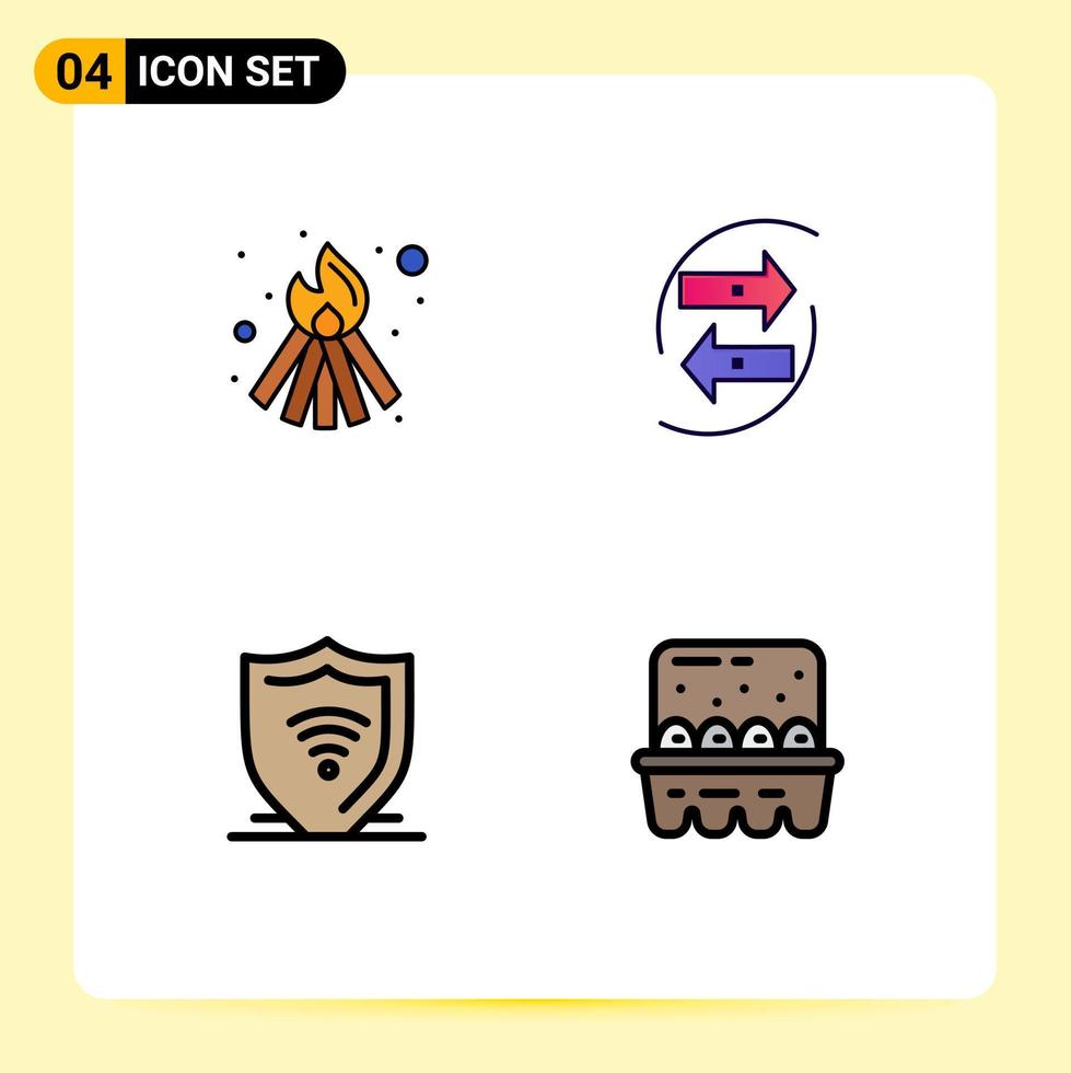 Group of 4 Modern Filledline Flat Colors Set for bonfire internet chang exchang protect Editable Vector Design Elements