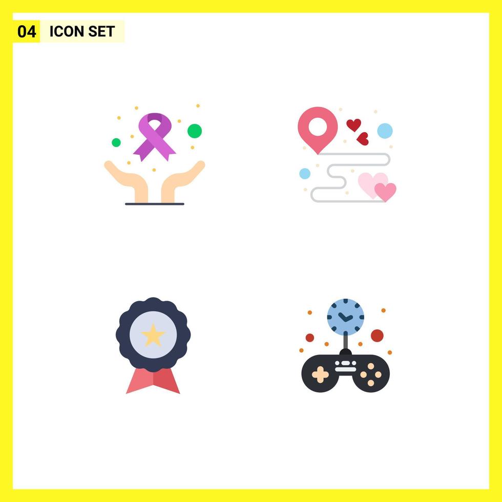Set of 4 Commercial Flat Icons pack for care badge world day love finance Editable Vector Design Elements