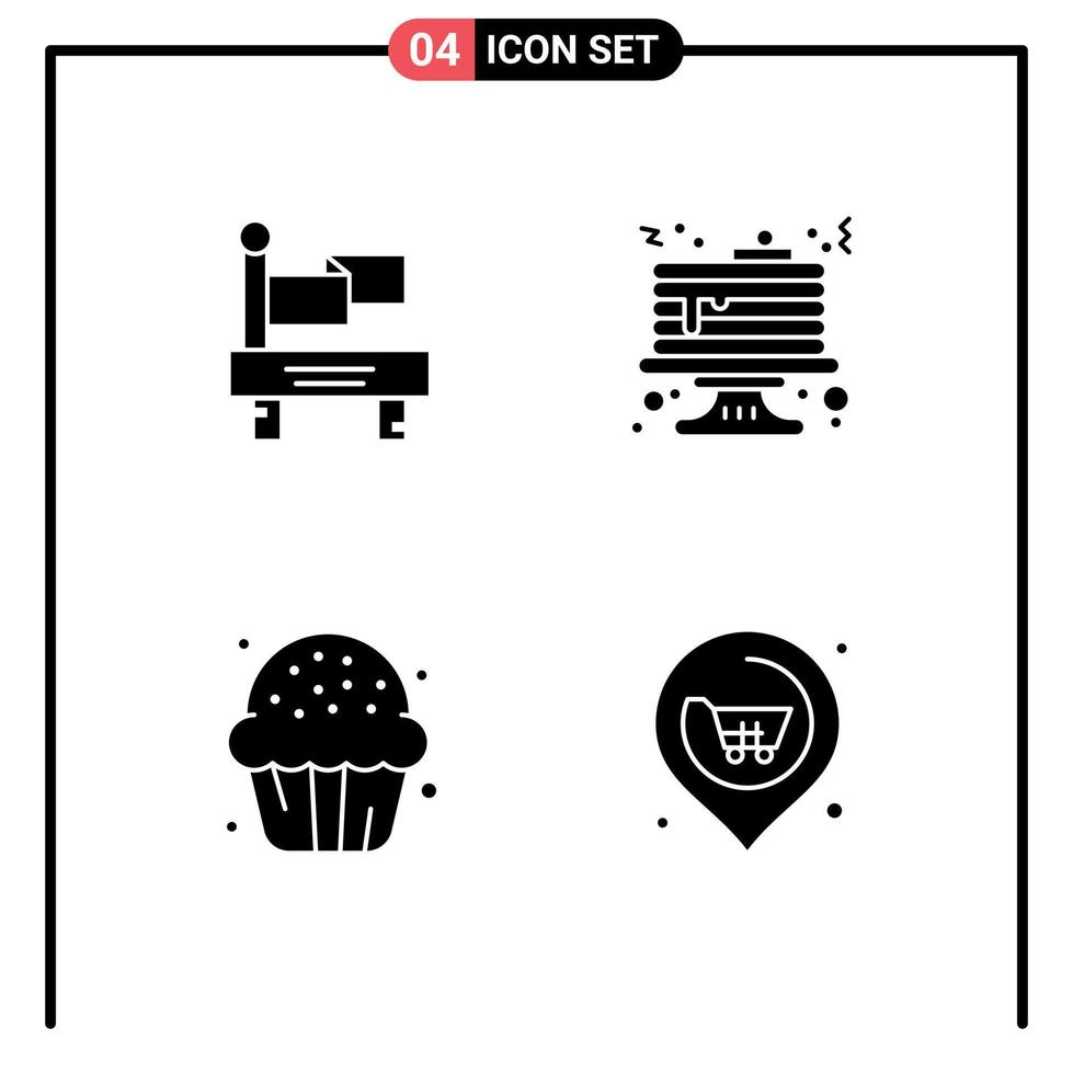 Set of 4 Modern UI Icons Symbols Signs for flag dessert breakfast pancake sweet Editable Vector Design Elements