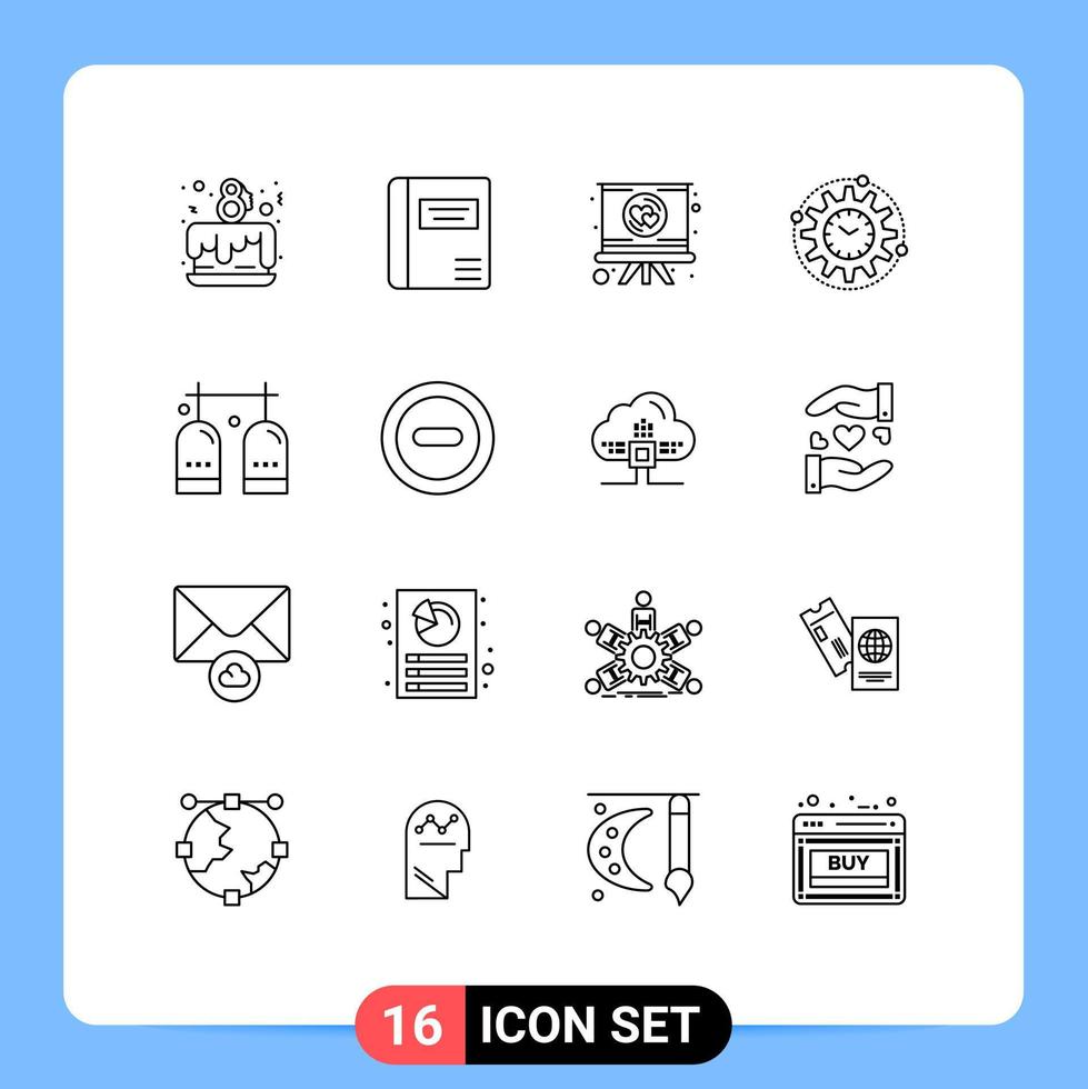 Universal Icon Symbols Group of 16 Modern Outlines of activities productivity heart processing efficiency Editable Vector Design Elements