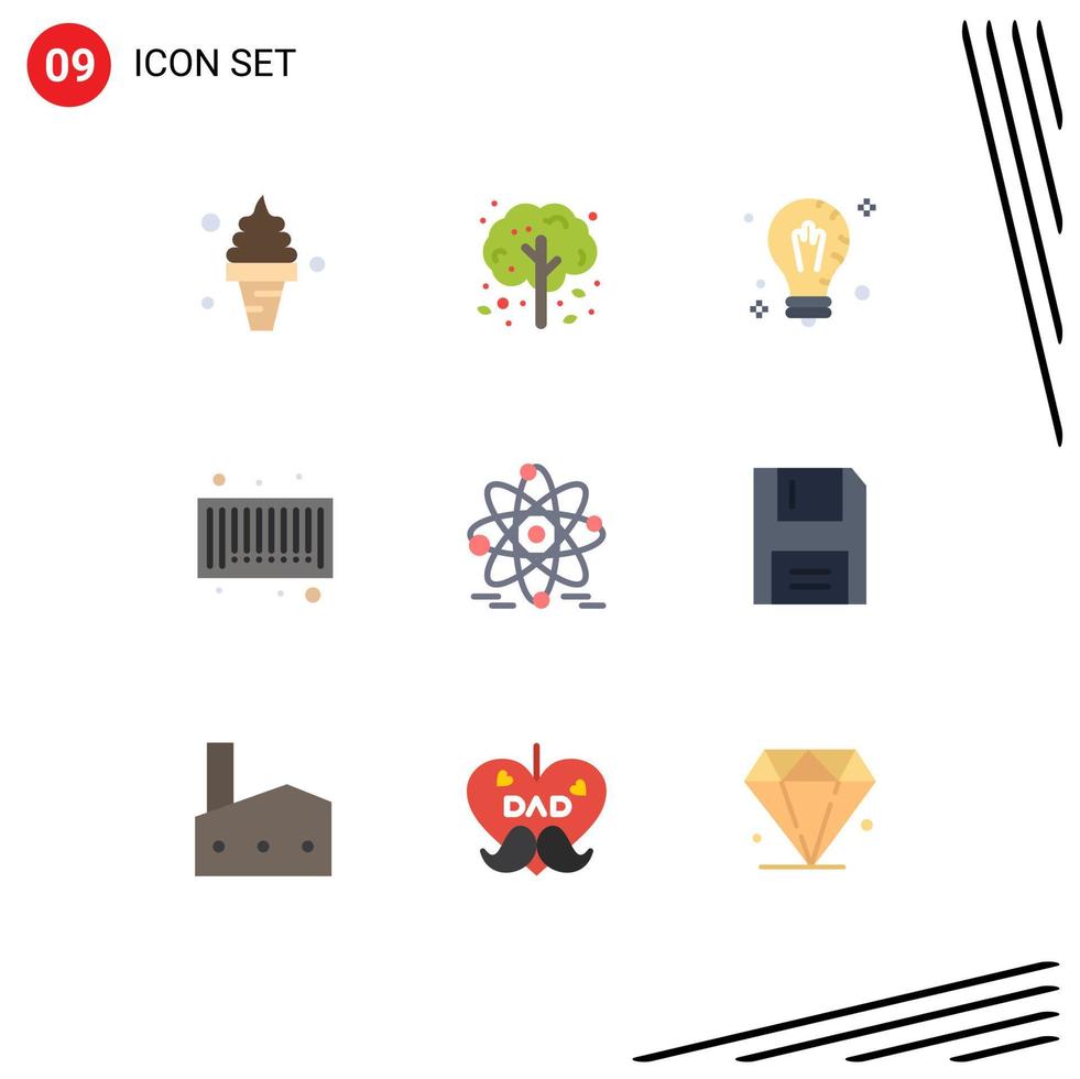 Universal Icon Symbols Group of 9 Modern Flat Colors of atom barcode tree bar solution Editable Vector Design Elements