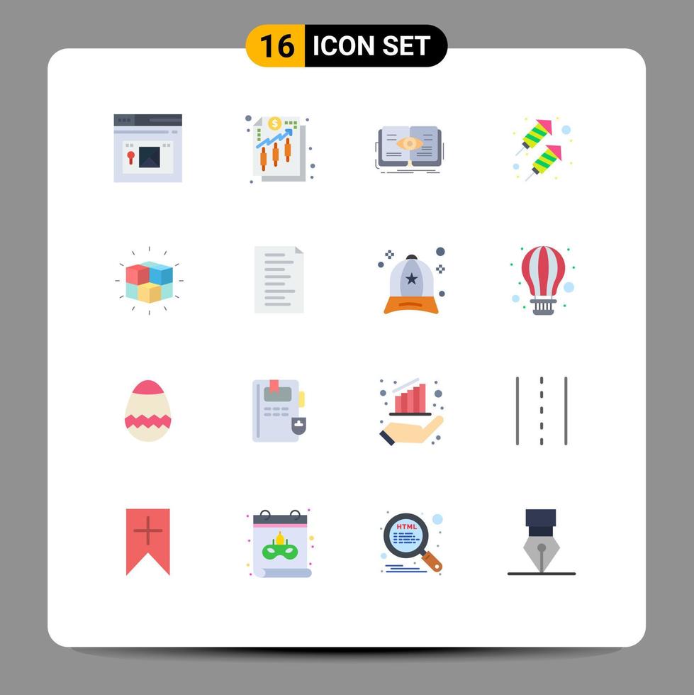Pack of 16 Modern Flat Colors Signs and Symbols for Web Print Media such as labyrinth fire work knowledge party growth Editable Pack of Creative Vector Design Elements