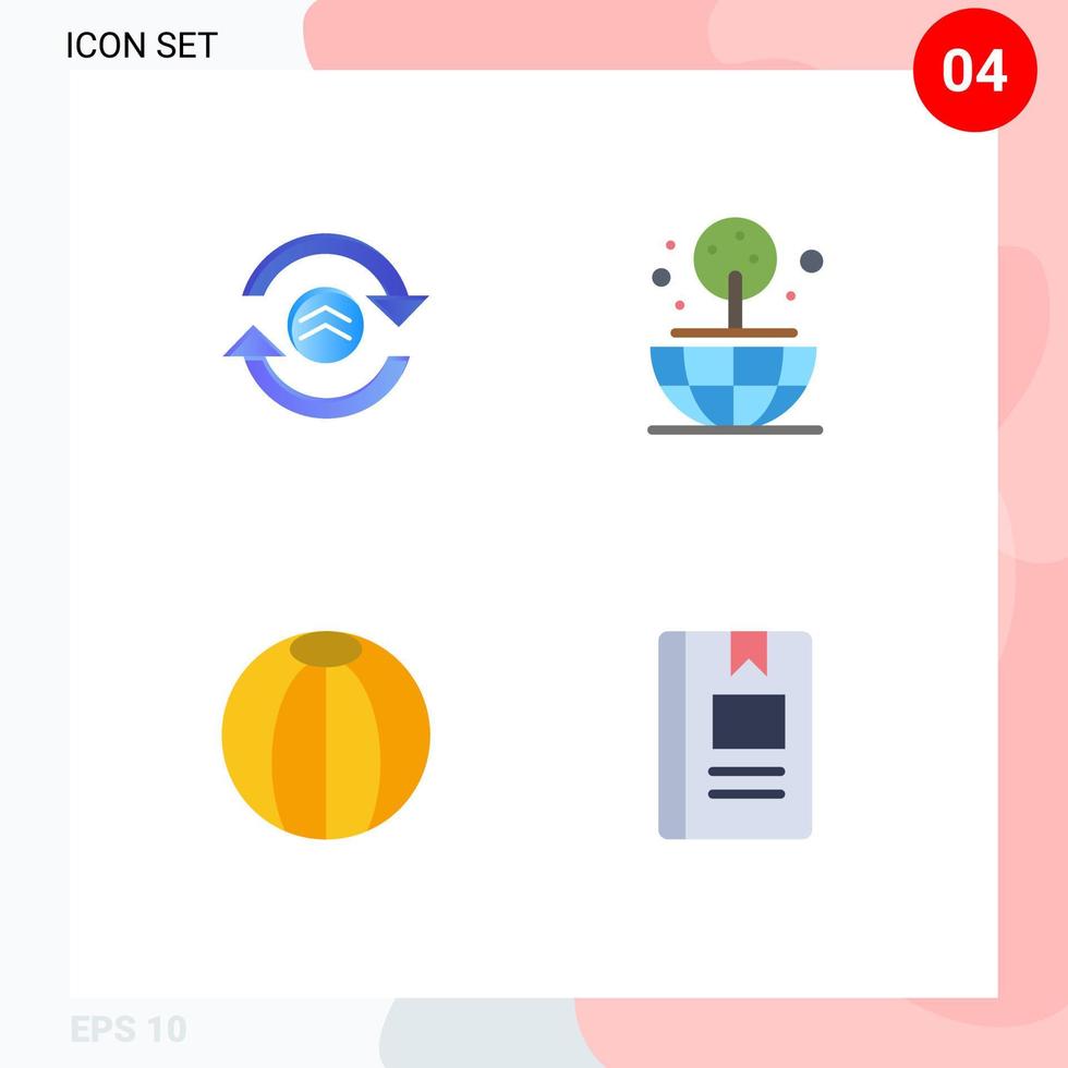 Set of 4 Vector Flat Icons on Grid for arrow beach ball computing world book Editable Vector Design Elements