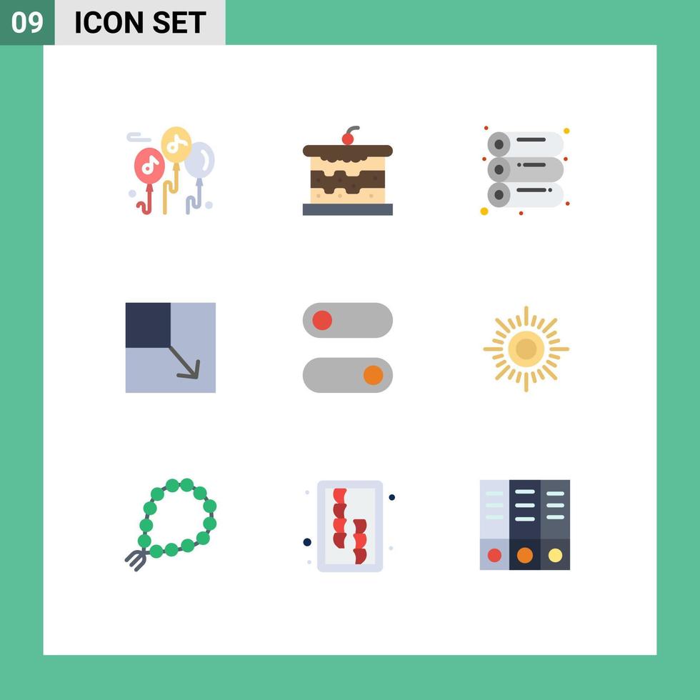 Pack of 9 Modern Flat Colors Signs and Symbols for Web Print Media such as sunny toggle offset switch view Editable Vector Design Elements