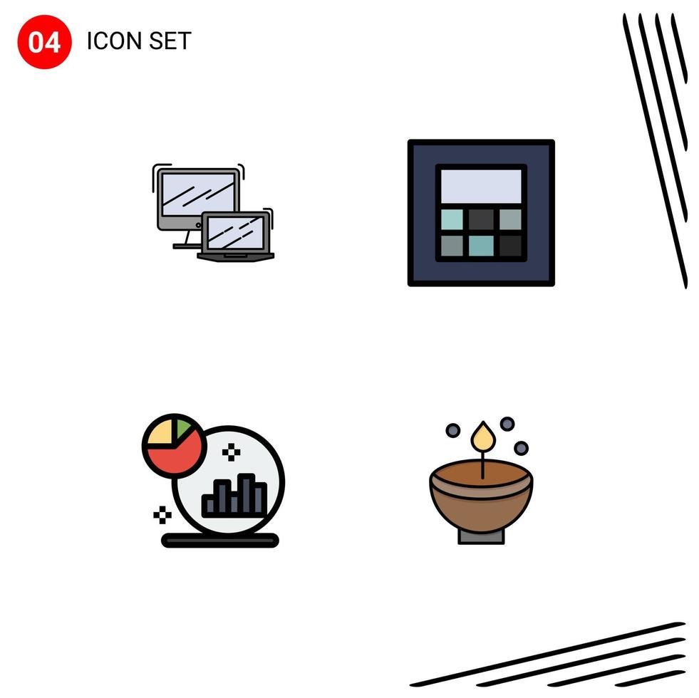 Filledline Flat Color Pack of 4 Universal Symbols of computer grown macbook wireframe celebrate Editable Vector Design Elements