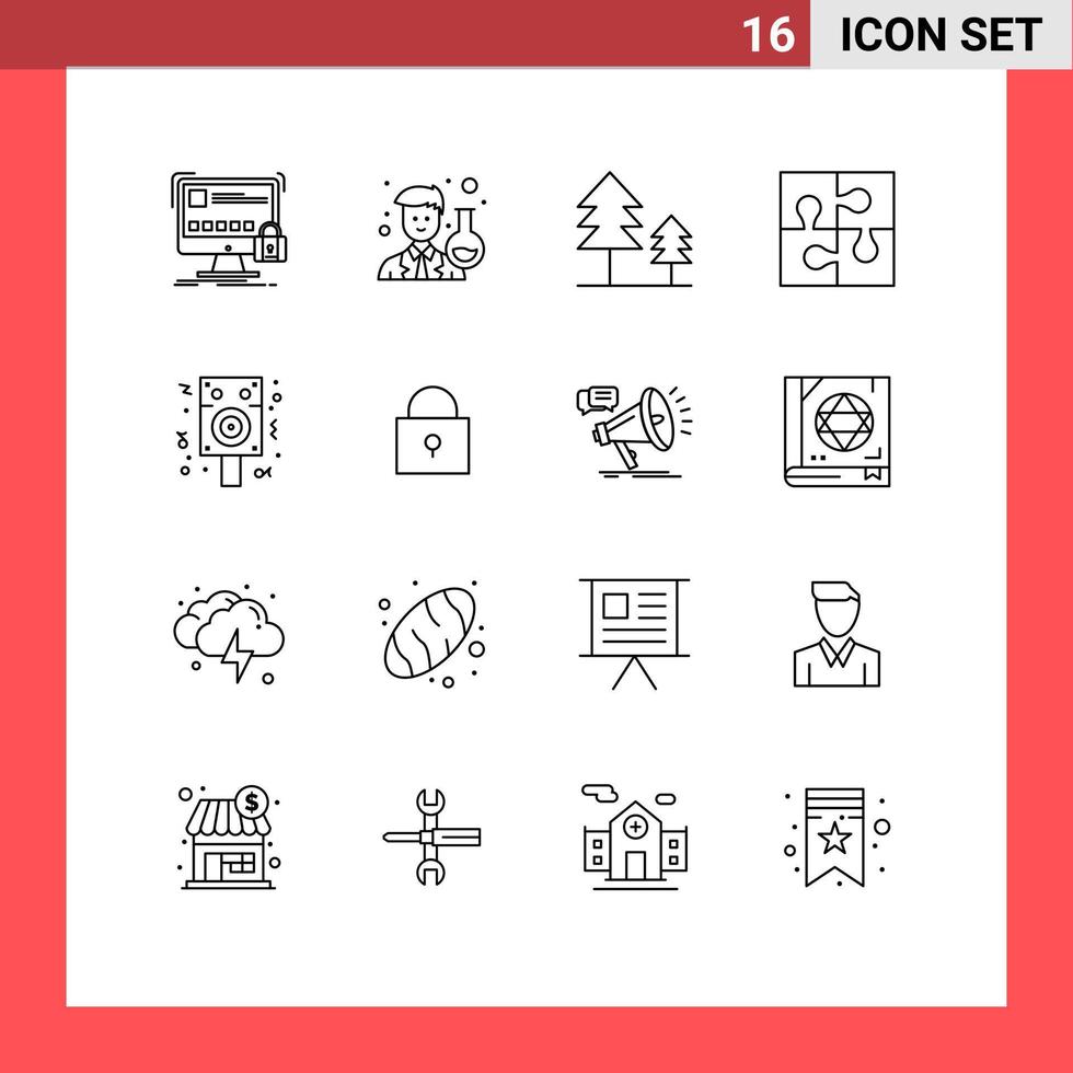 User Interface Pack of 16 Basic Outlines of speaker solution scientist puzzle part Editable Vector Design Elements