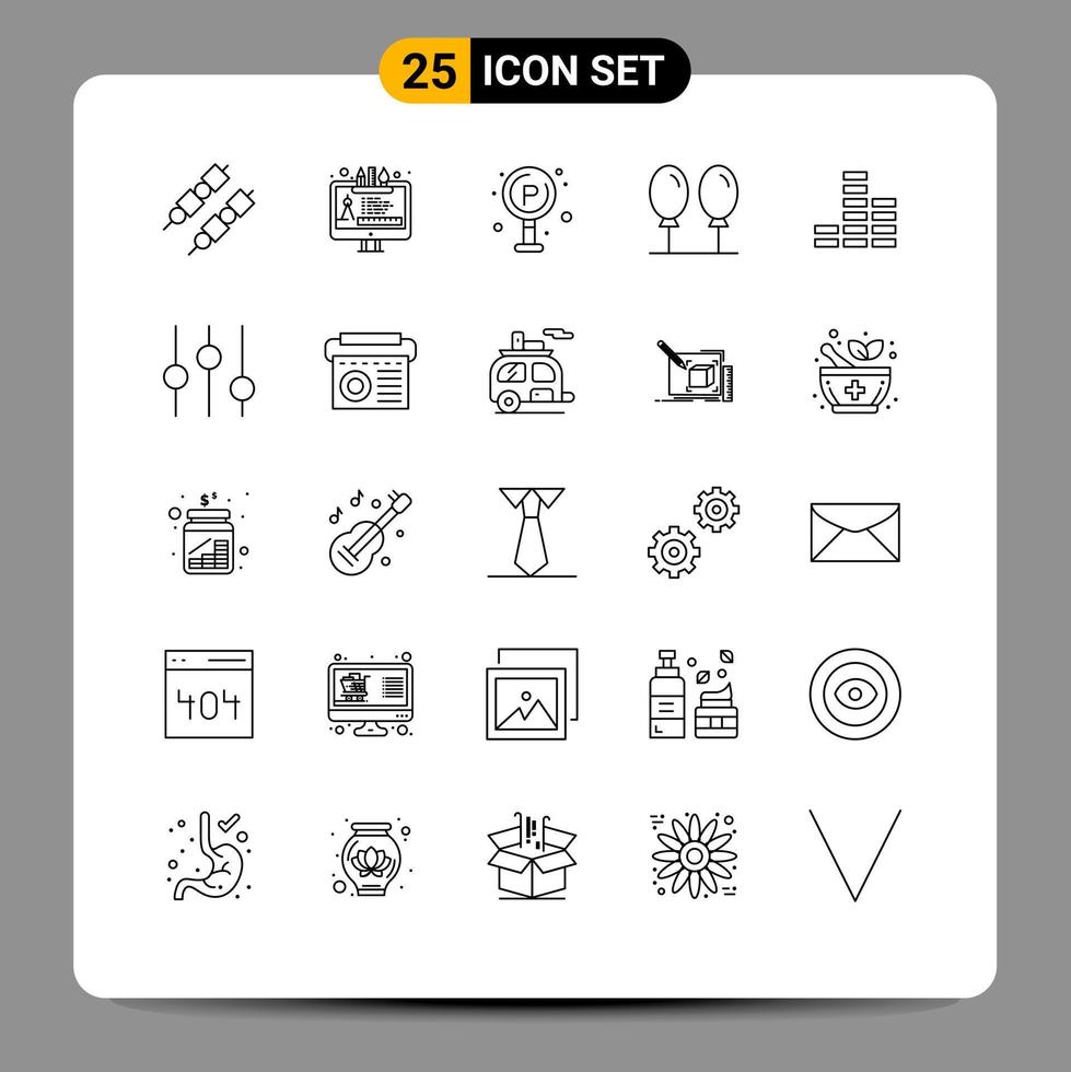 conjunto de 25 iconos de interfaz de usuario modernos signos de símbolos para controlar elementos de diseño vectorial editables de globo de música de vida del jugador vector