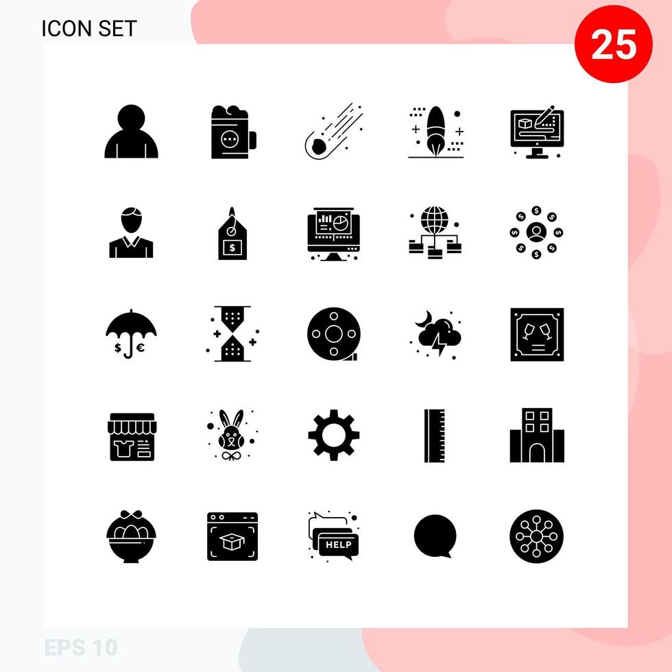 conjunto de 25 iconos modernos de la interfaz de usuario signos de símbolos para el diseño de la pintura elementos de diseño vectorial editables del cometa de codificación de asteroides vector