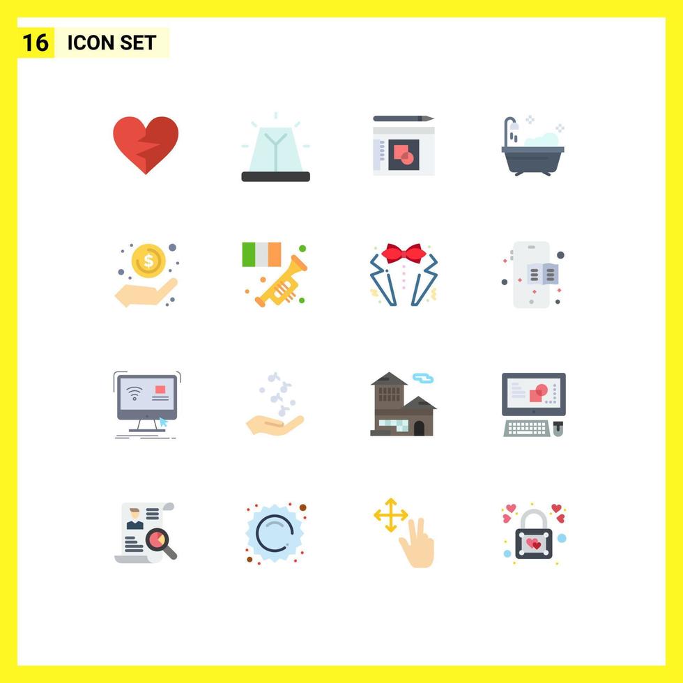 paquete de iconos de vector de stock de 16 signos y símbolos de línea para sirena de ducha de mano éxito limpio paquete editable de elementos creativos de diseño de vectores