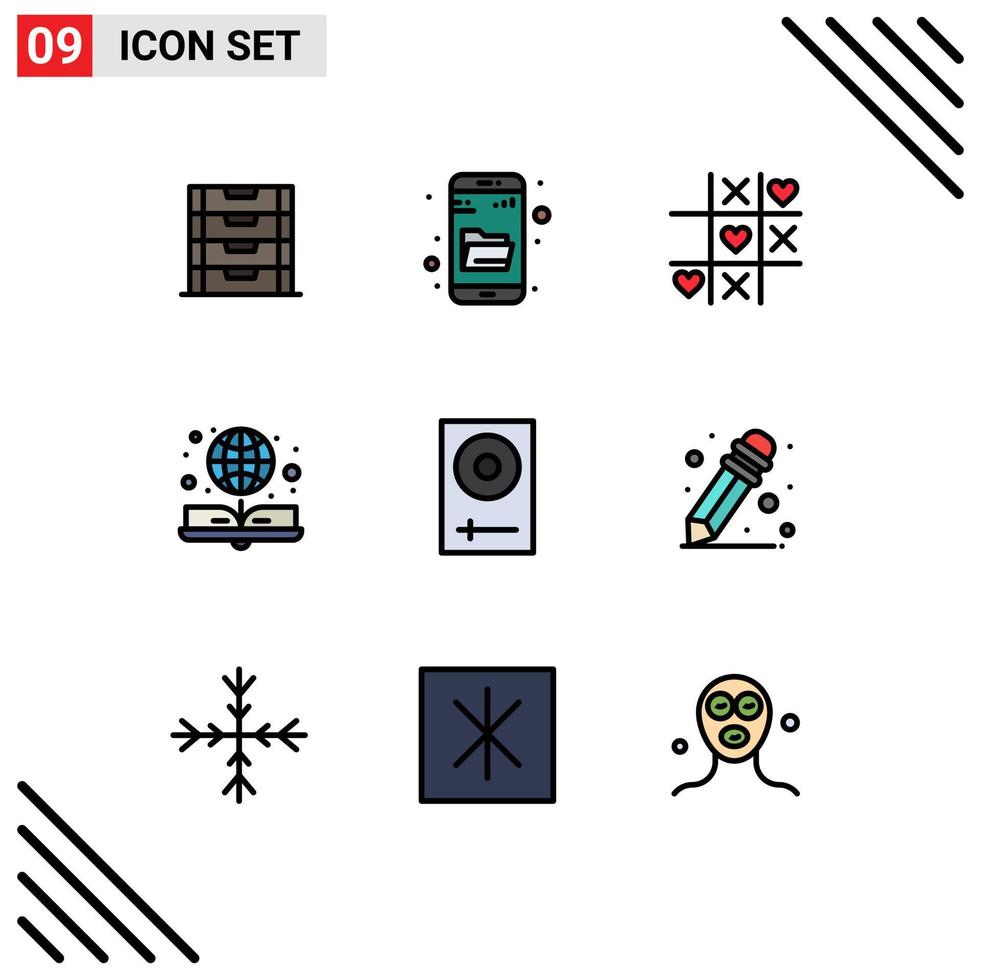 paquete de iconos vectoriales de stock de 9 signos y símbolos de línea para dispositivos libro en línea juego globo libro elementos de diseño vectorial editables vector