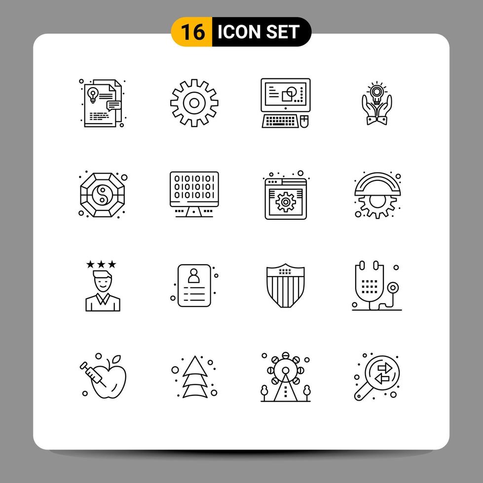Pictogram Set of 16 Simple Outlines of fang idea key board hand bulb Editable Vector Design Elements