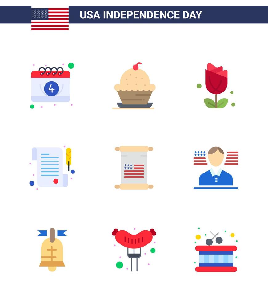 Set of 9 Modern Flats pack on USA Independence Day text day thanksgiving receipt plent Editable USA Day Vector Design Elements