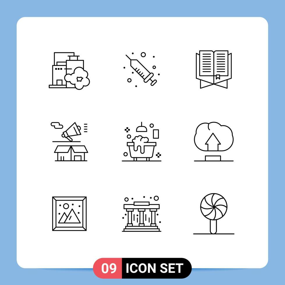 9 Universal Outlines Set for Web and Mobile Applications bath box book megaphone marketing Editable Vector Design Elements