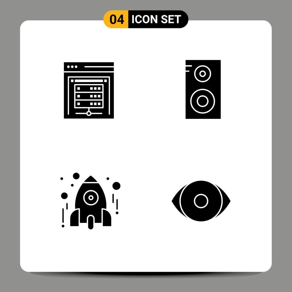 4 Universal Solid Glyphs Set for Web and Mobile Applications computer server rocket data storage school study Editable Vector Design Elements