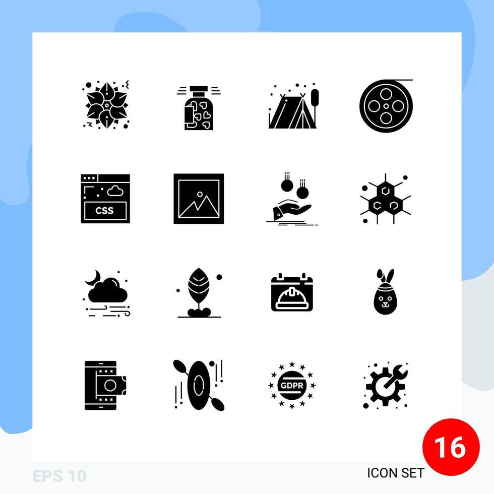 16 Universal Solid Glyphs Set for Web and Mobile Applications sheet video valentine roll camera Editable Vector Design Elements