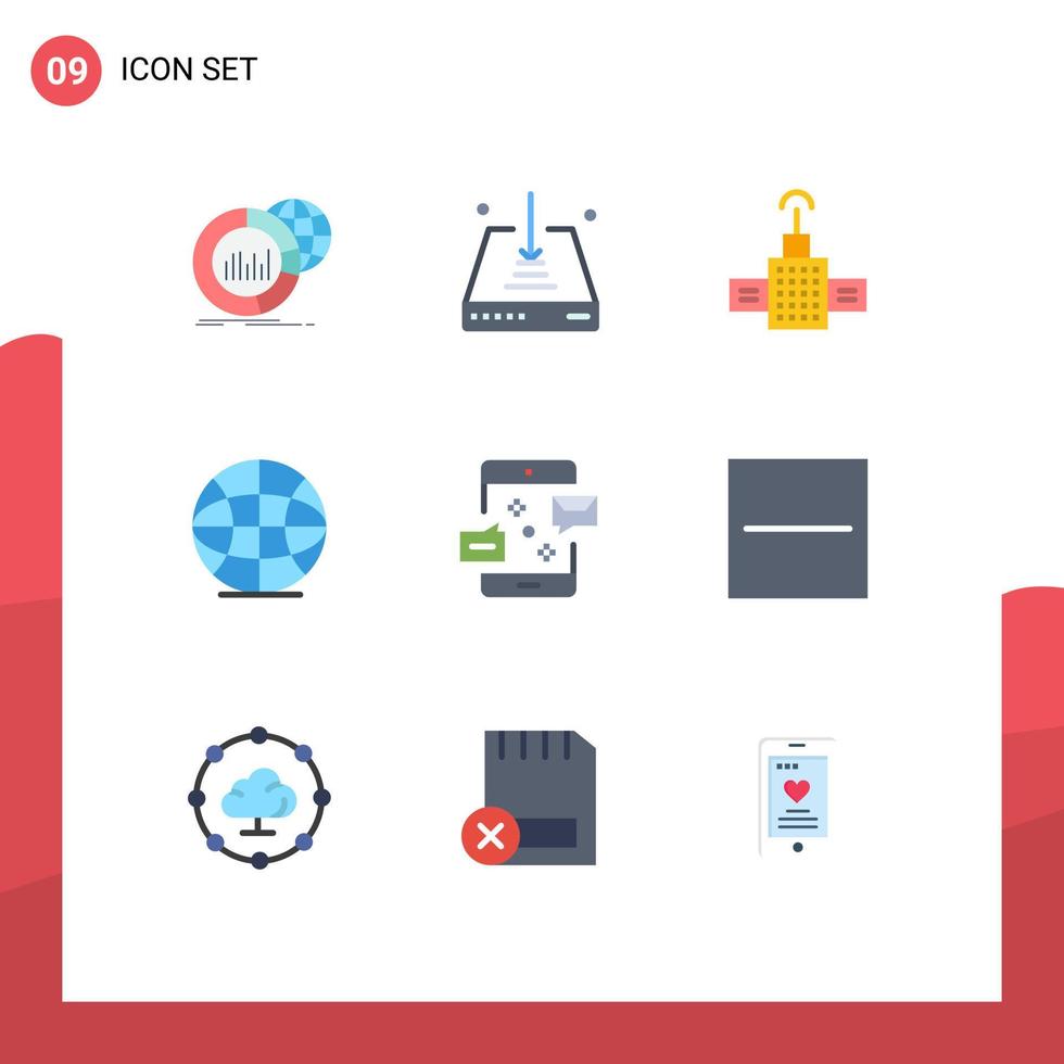 Universal Icon Symbols Group of 9 Modern Flat Colors of email communication save world globe Editable Vector Design Elements