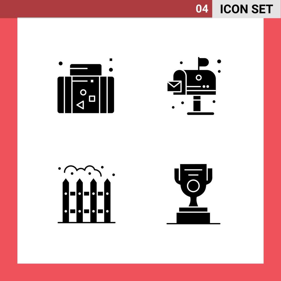 Pack of 4 creative Solid Glyphs of holiday home travel environment fence Editable Vector Design Elements