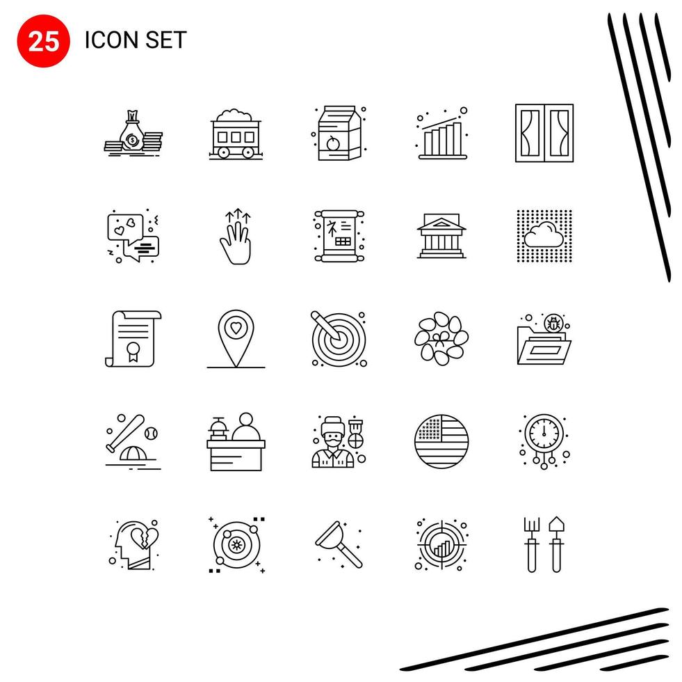 Stock Vector Icon Pack of 25 Line Signs and Symbols for furniture buildings breakfast chart business Editable Vector Design Elements