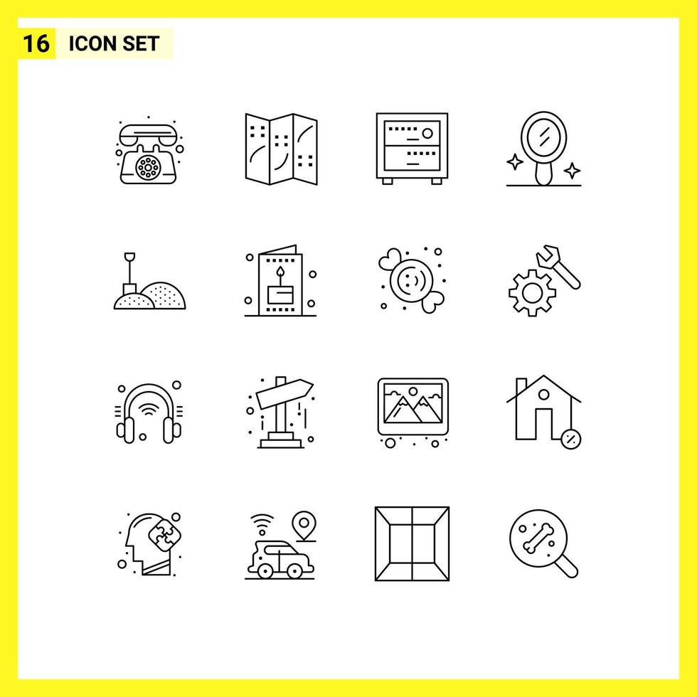 Pictogram Set of 16 Simple Outlines of kid card office tools construction Editable Vector Design Elements
