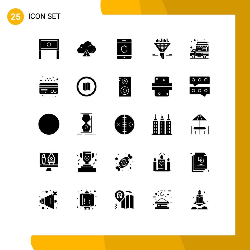 Pictogram Set of 25 Simple Solid Glyphs of truck car security sort data Editable Vector Design Elements