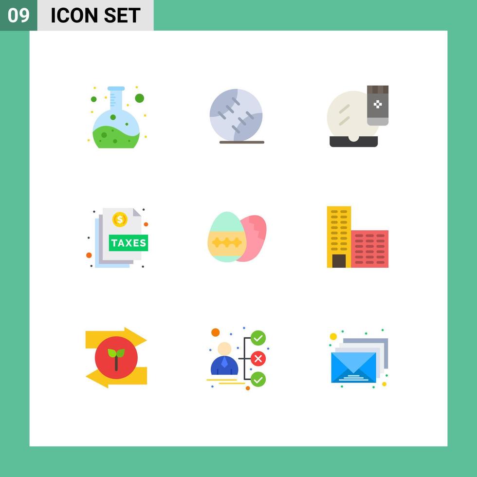 Universal Icon Symbols Group of 9 Modern Flat Colors of easter egg page face compact file action Editable Vector Design Elements