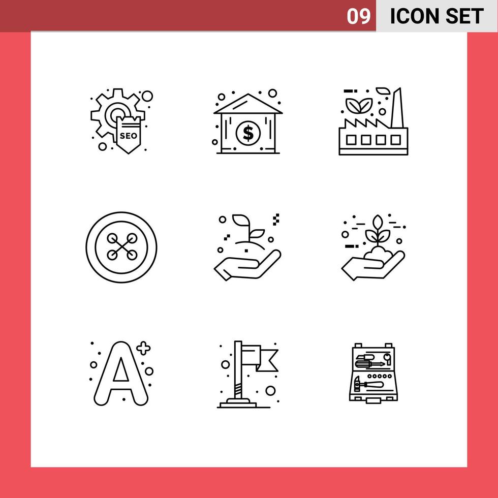 9 Thematic Vector Outlines and Editable Symbols of growth sew doodle fastener button Editable Vector Design Elements