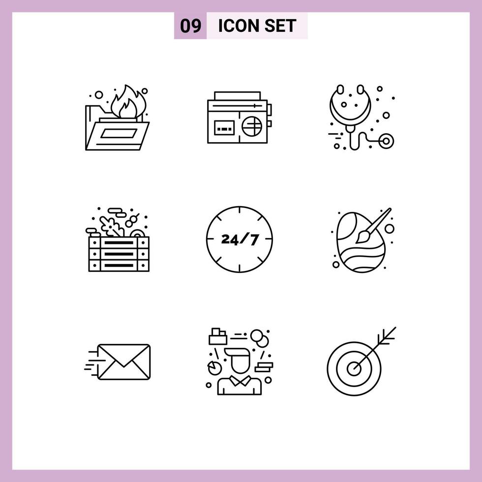 Modern Set of 9 Outlines Pictograph of customer all day health food salad Editable Vector Design Elements
