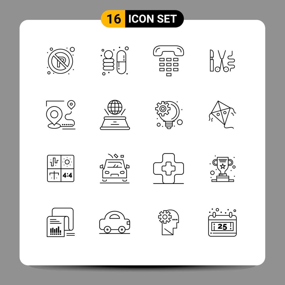 User Interface Pack of 16 Basic Outlines of route medical communication tools instruments Editable Vector Design Elements