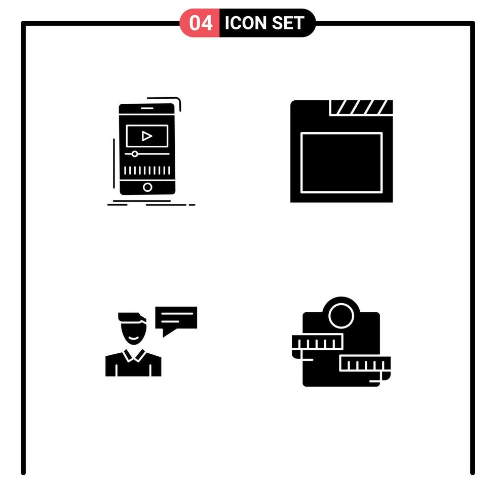 4 Solid Glyph concept for Websites Mobile and Apps media message video browser man Editable Vector Design Elements