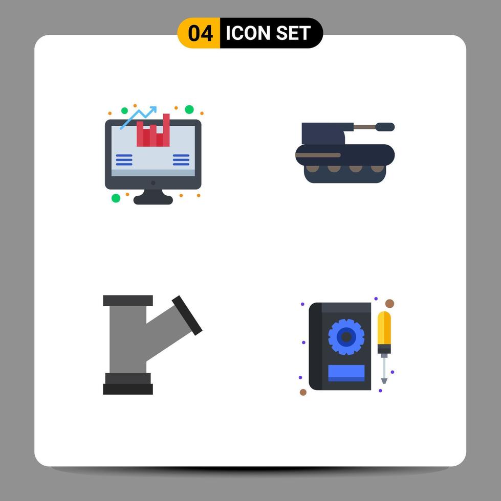 4 Universal Flat Icons Set for Web and Mobile Applications analysis plump cannon panzer water Editable Vector Design Elements