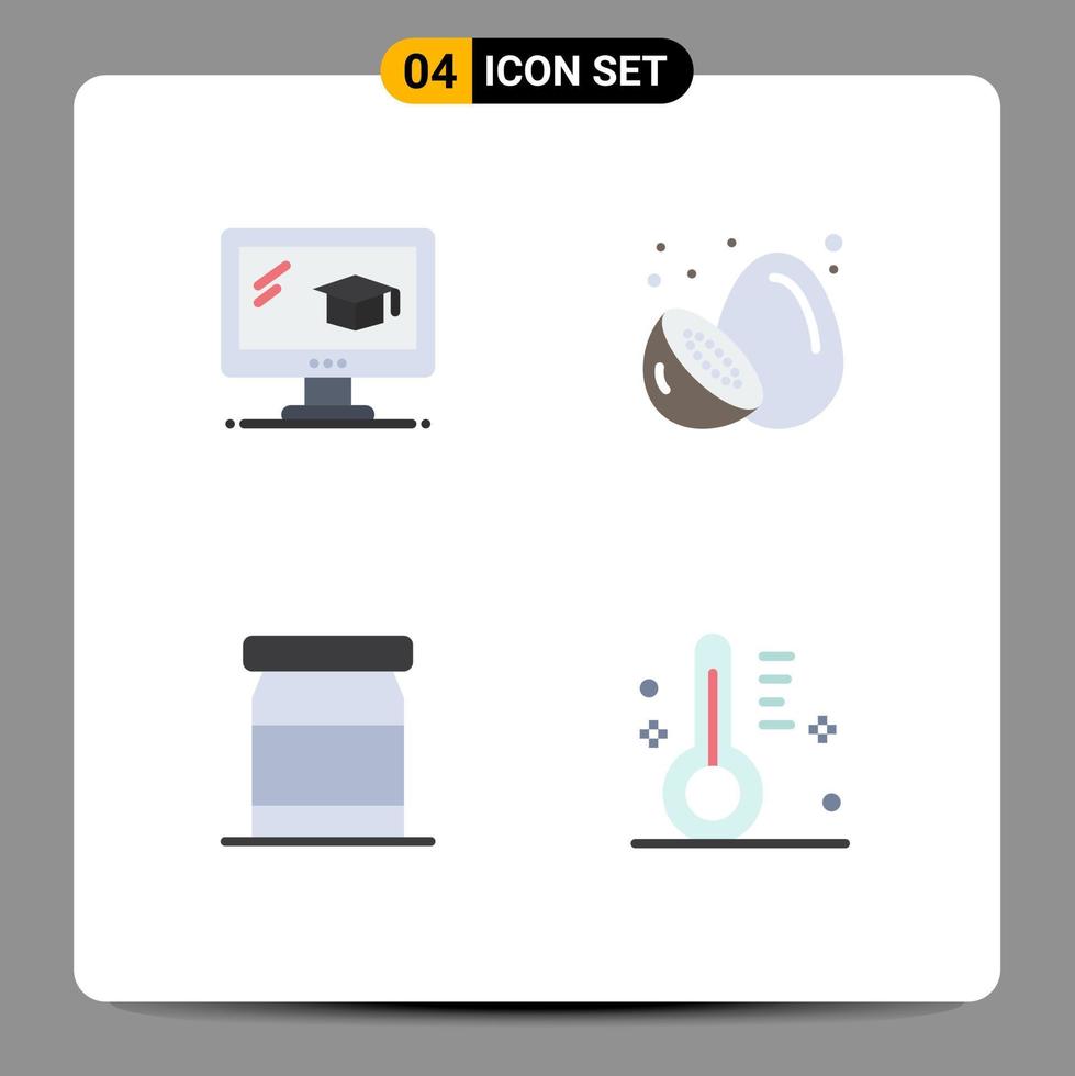 4 Universal Flat Icon Signs Symbols of education food food kiwi cloudy Editable Vector Design Elements