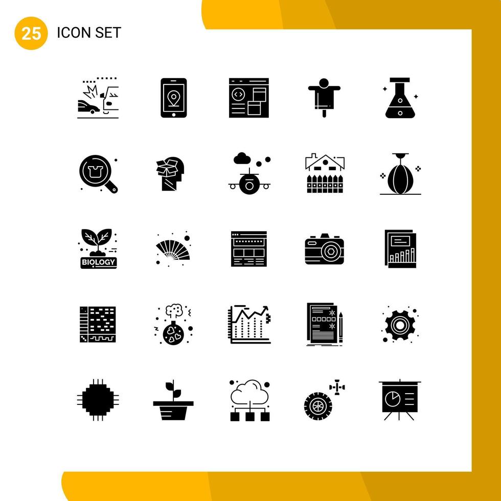 User Interface Pack of 25 Basic Solid Glyphs of medical scarecrow browser farming agriculture Editable Vector Design Elements