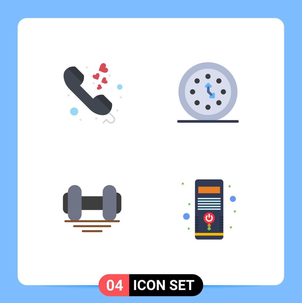 Pack of 4 creative Flat Icons of call dumbbell phone call date gym Editable Vector Design Elements