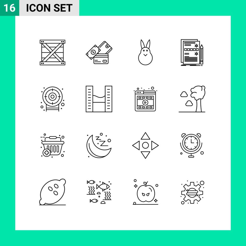 16 Universal Outlines Set for Web and Mobile Applications hardware data dollar component easter bunny Editable Vector Design Elements