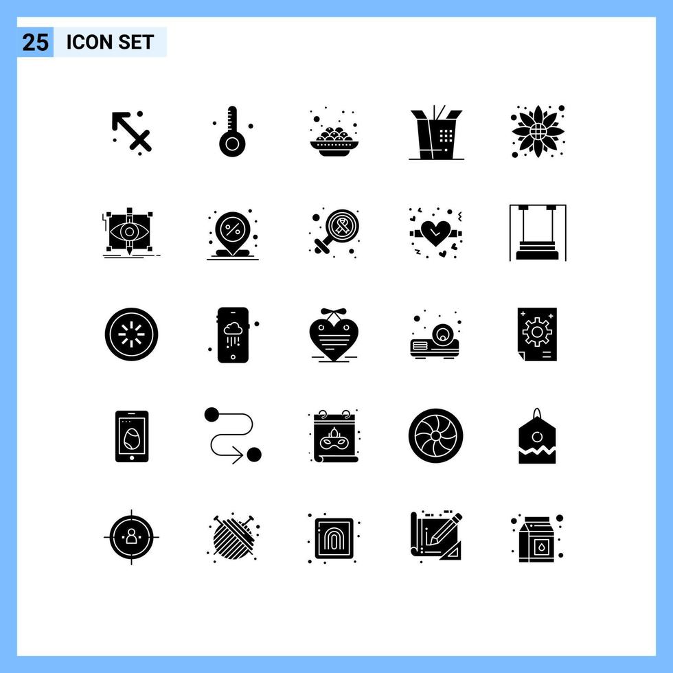Group of 25 Modern Solid Glyphs Set for thanksgiving flower cake autumn food Editable Vector Design Elements