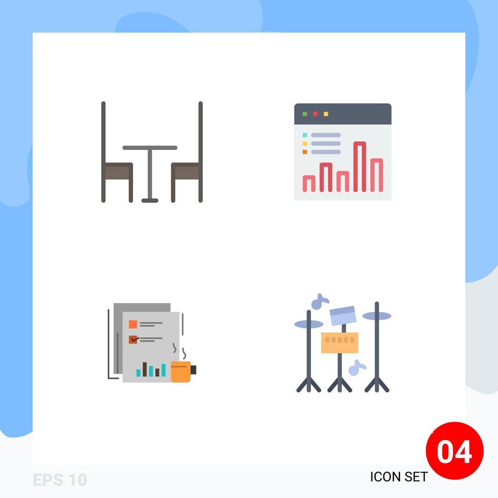 Editable Vector Line Pack of 4 Simple Flat Icons of dining financial analysis graph news Editable Vector Design Elements