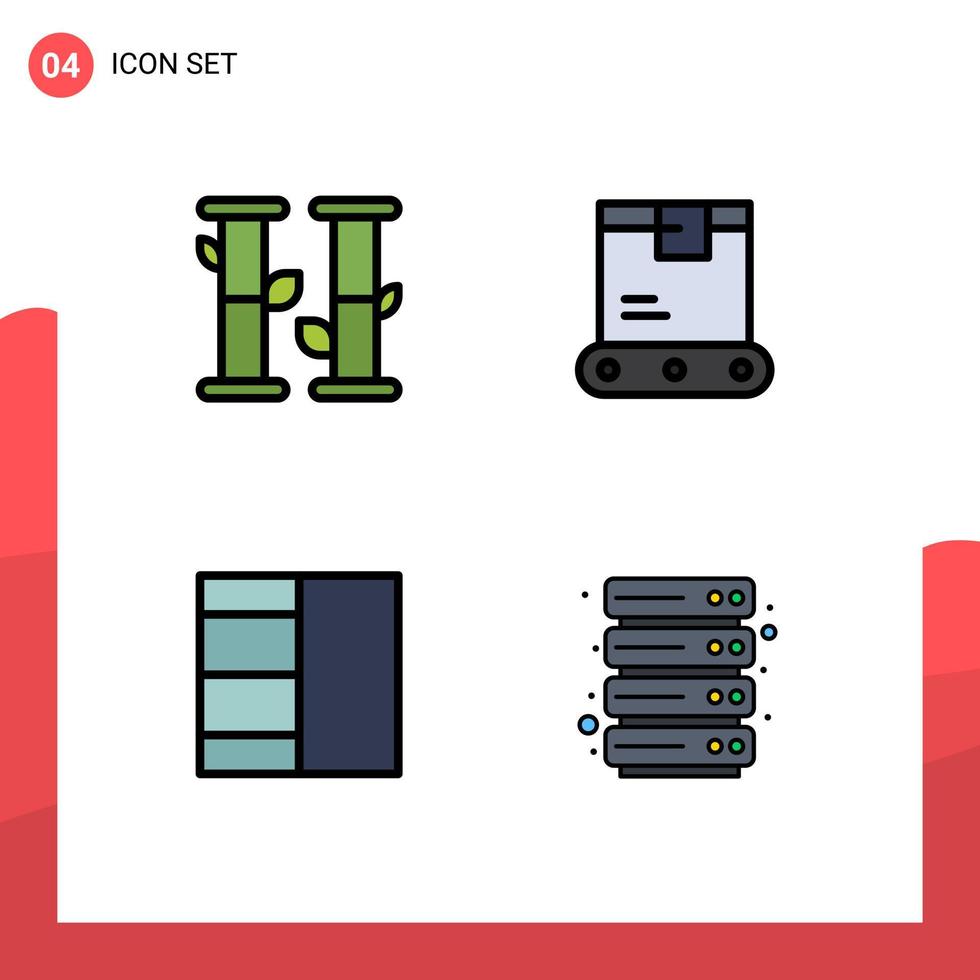 4 interfaz de usuario paquete de color plano de línea de relleno de signos y símbolos modernos de elementos de diseño de vector editables de servidor de envío de entrega de nube de bambú