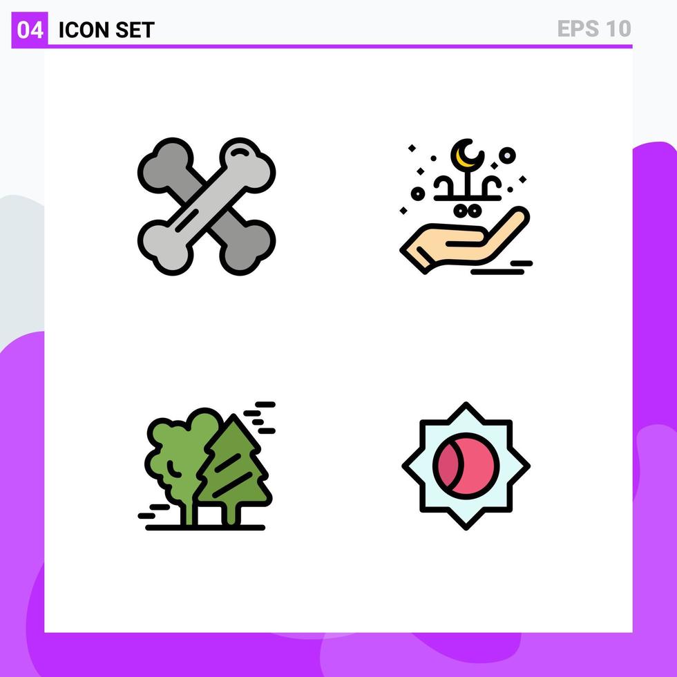 Universal Icon Symbols Group of 4 Modern Filledline Flat Colors of bone health arctic rheumatism hand pine trees Editable Vector Design Elements